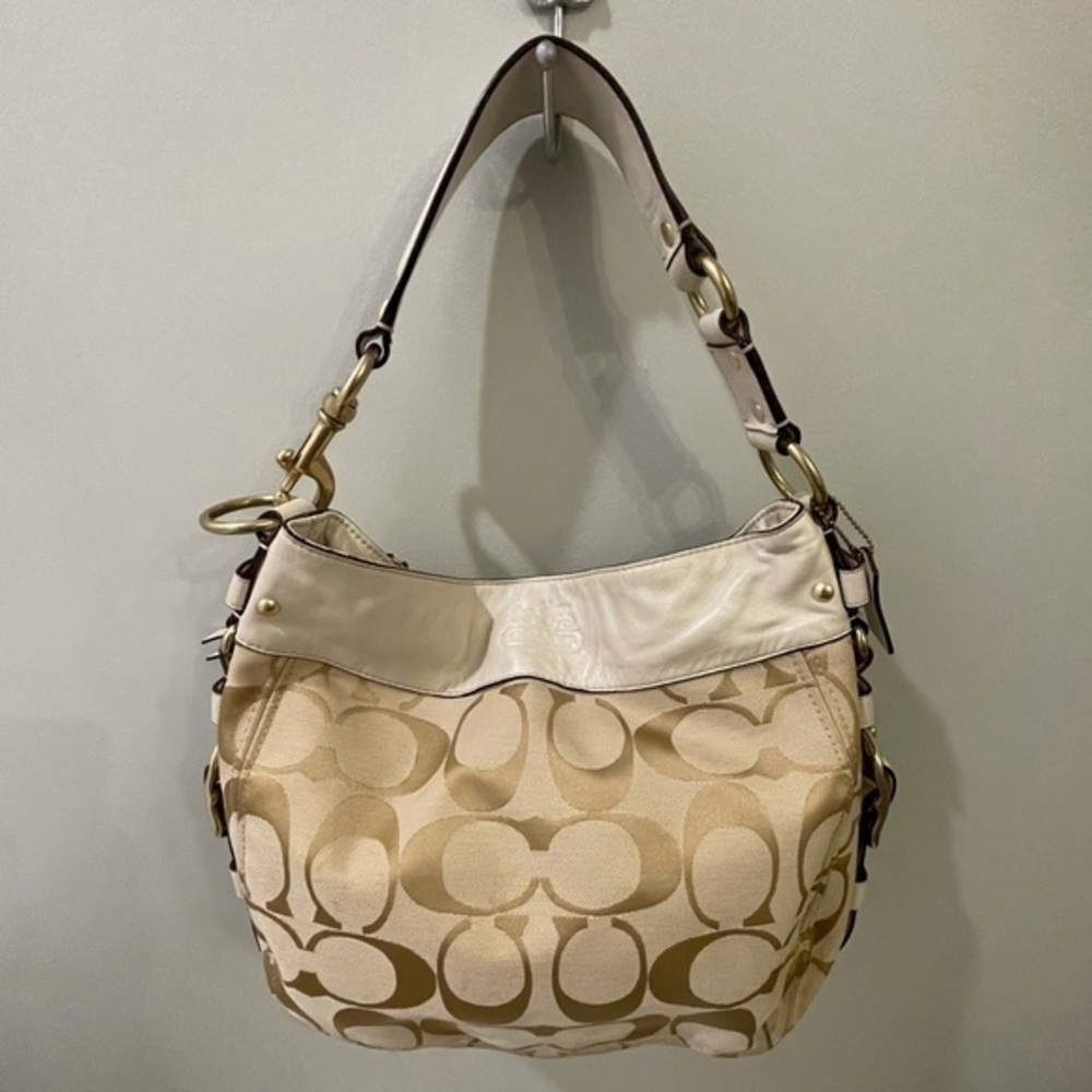 Coach White and Beige Large Shoulder Bag